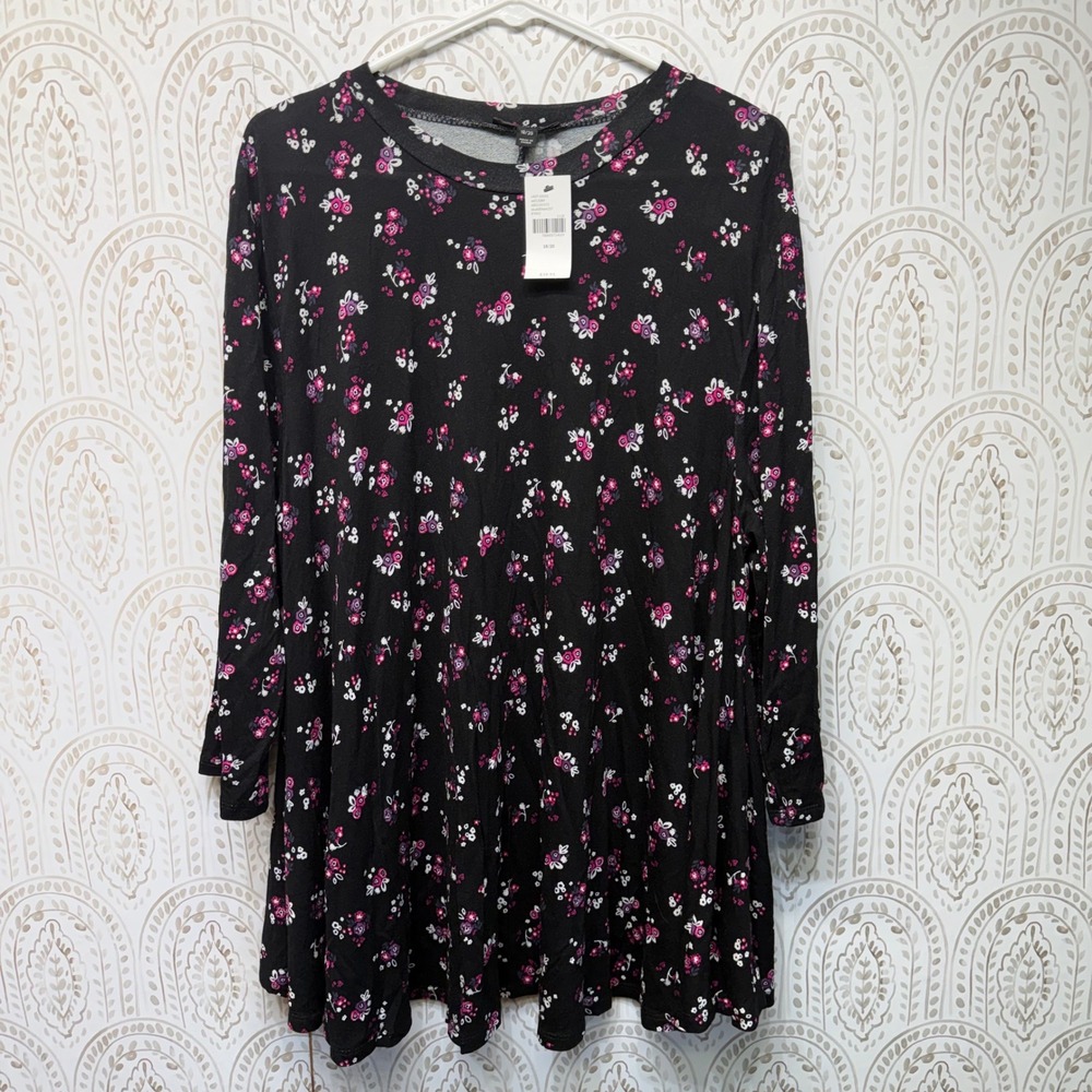 Lane Bryant Black Tunic with Pink & White Floral